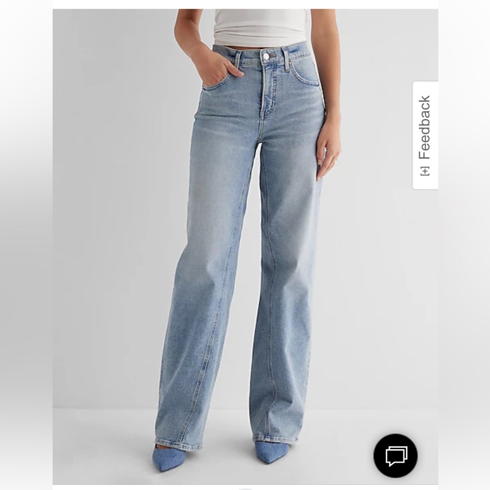 Express High Waisted Light Wash Twist Seam Wide Leg Jeans